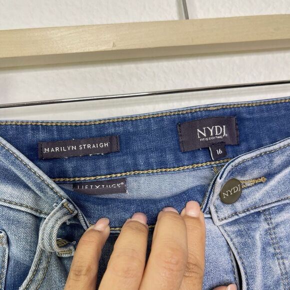 NYDJ Marilyn Straight Jeans Plus Size 16 Lift Tuck Biscayne Wash Stretch Denim - Picture 3 of 10